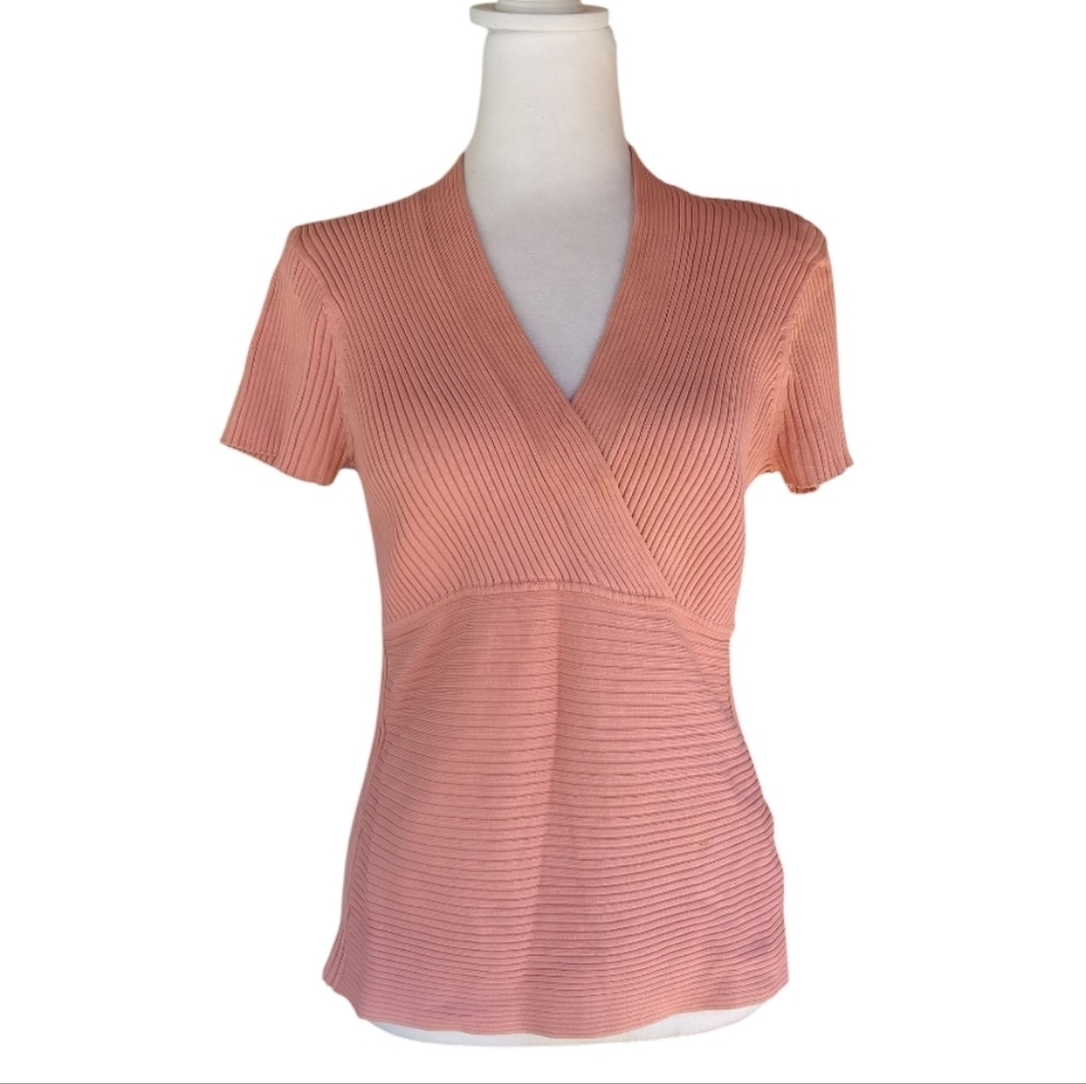 Worthington Salmon Pink Colored Silk Blend Surplice Top Size Large